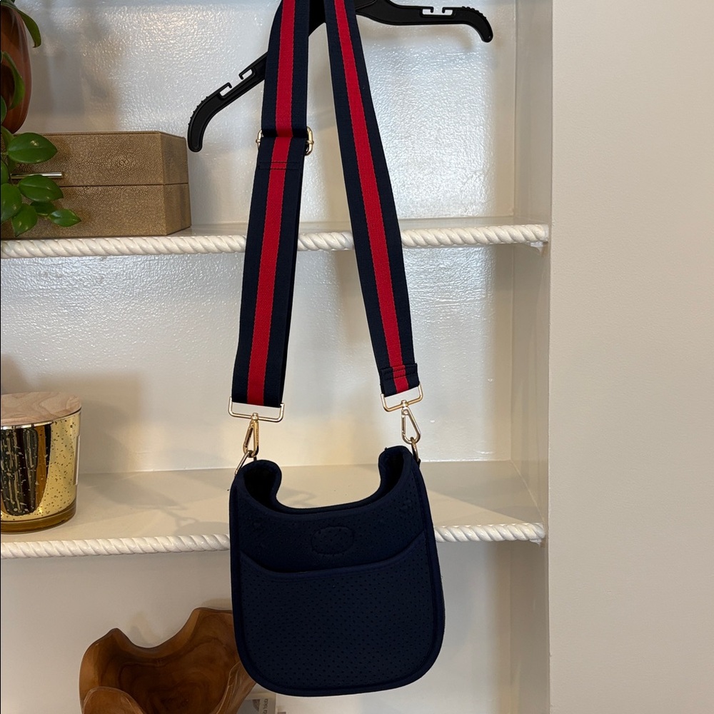 Ahdorned navy and res Crossbody Bag